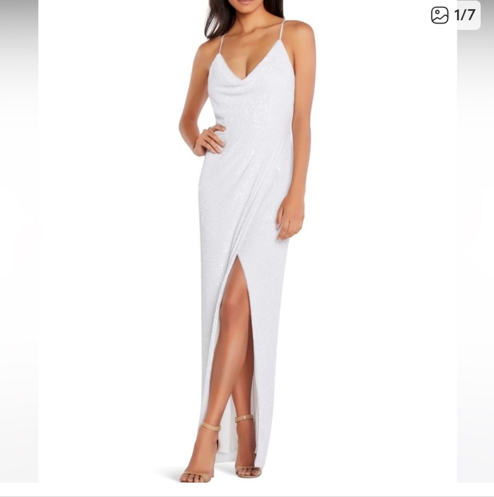 Aidan Mattox White Sequin Formal Bridal Maxi Dress Size 2